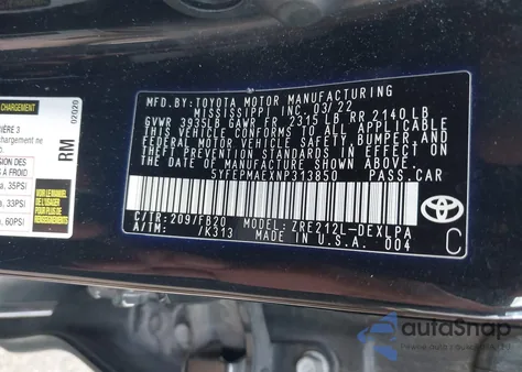 2022 Toyota Corolla Le from USA, damaged, VIN 5YFEPMAEXNP313850
